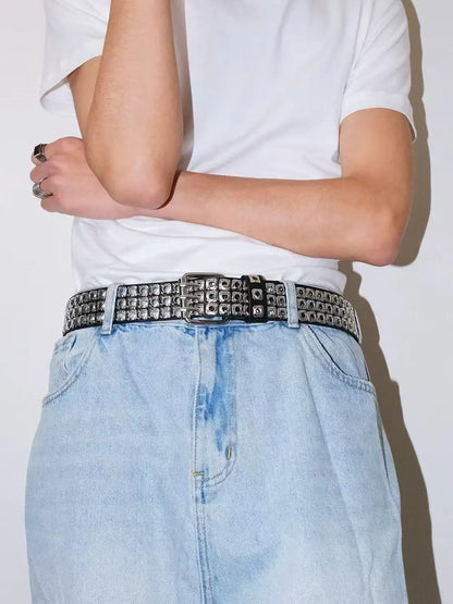 Punk Street Belt Unisex Square Beads Design – Elegant Men's Accessory | Accessorio Uomo Elegante