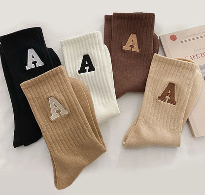 Women's Kawaii Letter A Socks – Warm Korean Style