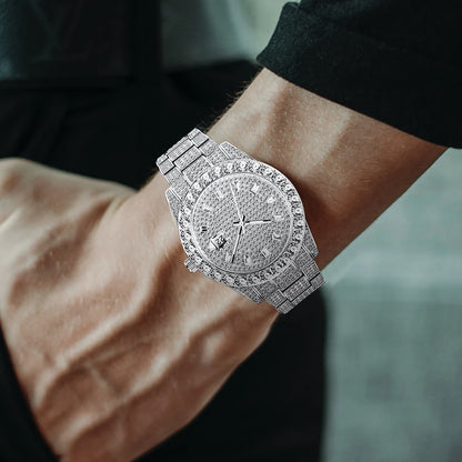 King’s Shine – Men’s Crystal Steel Watch with Calendar & Waterproof Design – Elegant Men's Accessory | Accessorio Uomo Elegante