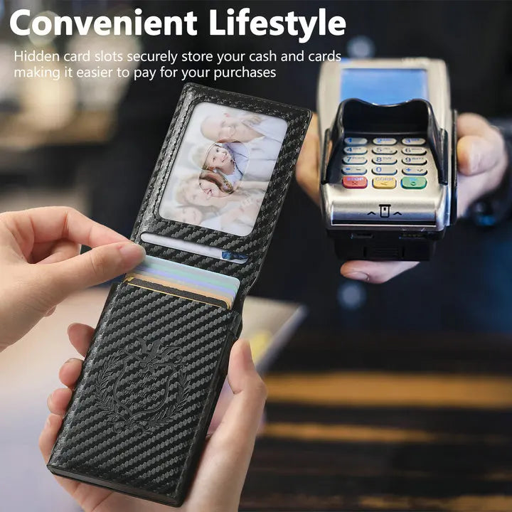 Automatic Card Ejector Wallet Men Faux Leather Slim Case – Elegant Men's Accessory | Accessorio Uomo Elegante