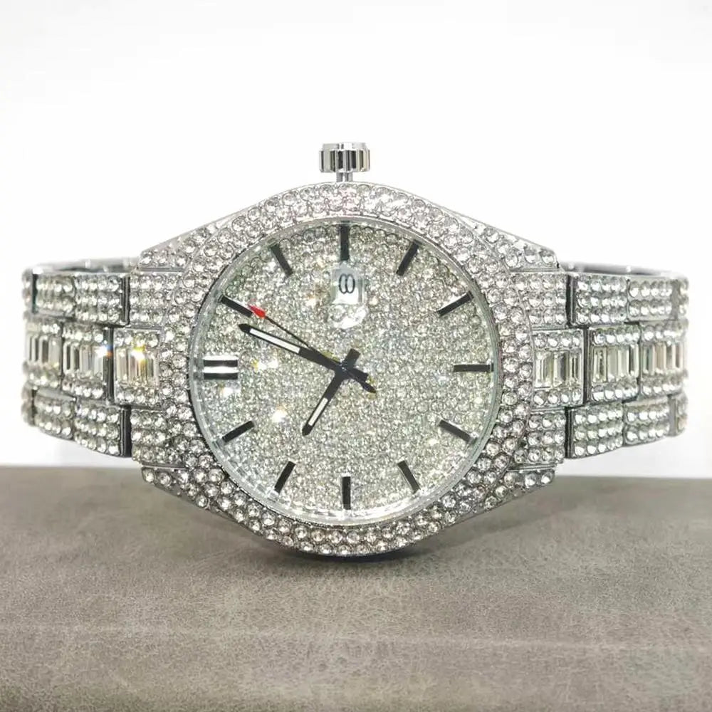 Crystal Frame – Men’s Rectangle Steel Luxury Watch with Calendar – Elegant Men's Accessory | Accessorio Uomo Elegante