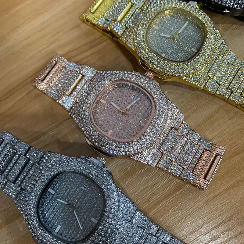 Eternal Glow – Unisex Crystal-Accented Stainless Steel Watch – Elegant Men's Accessory | Accessorio Uomo Elegante