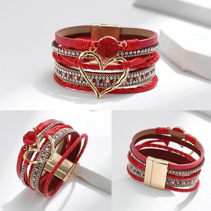 DRAVEN — Bohemian Leather Wrap Heart Bracelet