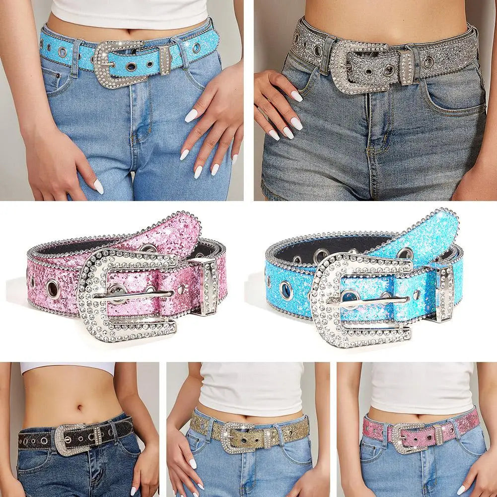 Skull Rhinestone PU Leather Belt Women Sparkling Design – Elegant Men's Accessory | Accessorio Uomo Elegante