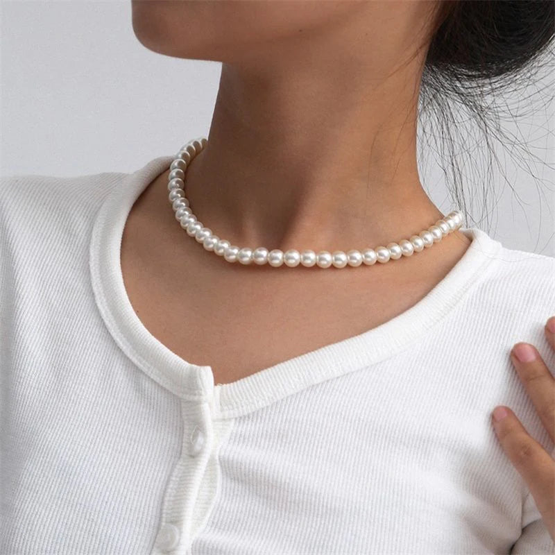 DRAVEN — Classic White Pearl Choker – Vintage Handmade Beaded Necklace for Men and Women