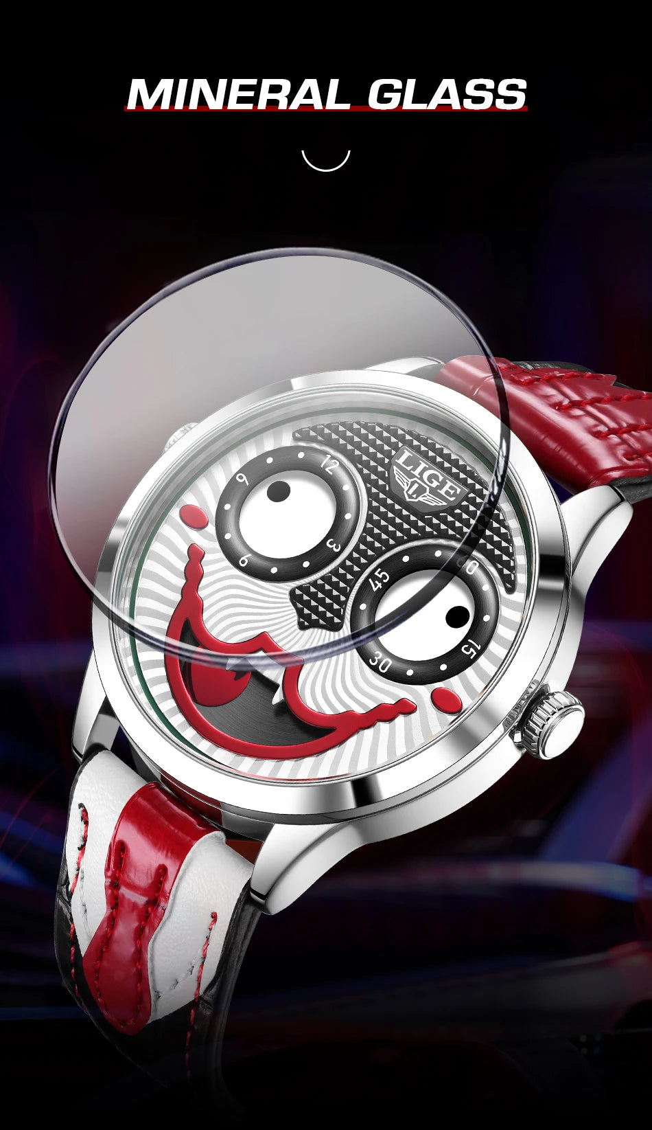 DRAVEN — Joker Spirit –  Men’s Creative Watch with Leather Strap & Waterproof Design