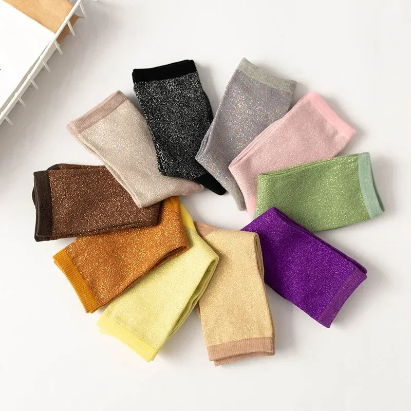 DRAVEN — Women's Glitter Silk Socks – Shiny Gold & Silver Style
