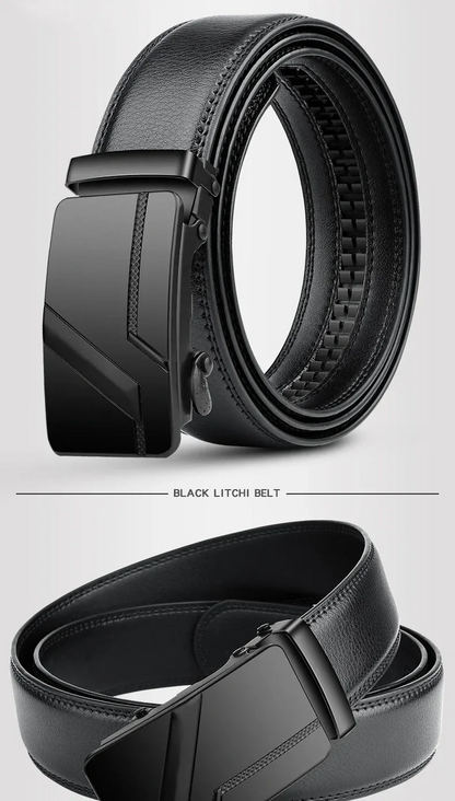Luxury Automatic Buckle Belt Men Black Leather Design – Elegant Men's Accessory | Accessorio Uomo Elegante