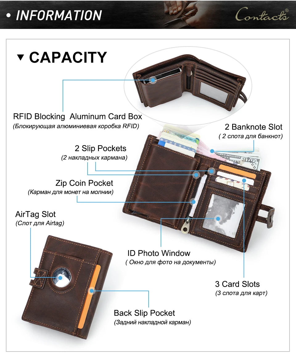DRAVEN — Leather Airtag Wallet Men RFID Aluminum Card Holder