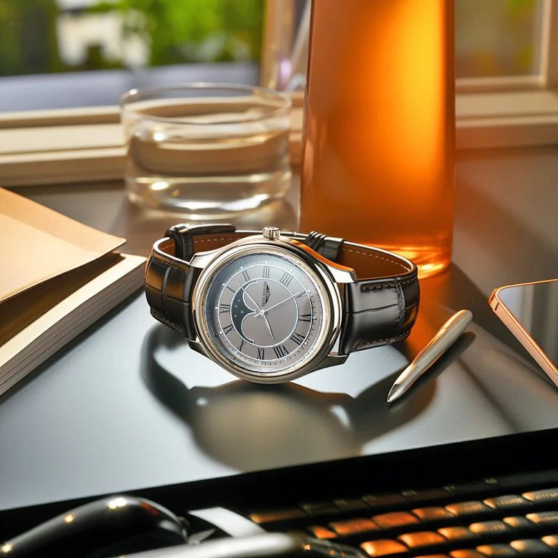 Men’s Luxury Quartz Watch – Elegant Leather & Waterproof Design – Elegant Men's Accessory | Accessorio Uomo Elegante