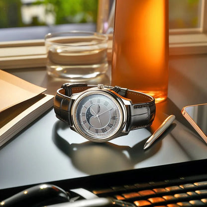 Men’s Luxury Quartz Watch – Elegant Leather & Waterproof Design – Elegant Men's Accessory | Accessorio Uomo Elegante