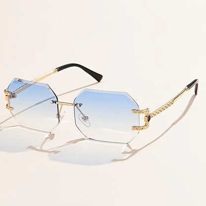 Rimless Geometric Sunglasses – Clear Lens Street Luxury – Elegant Men's Accessory | Accessorio Uomo Elegante