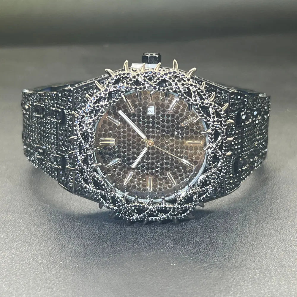 Emerald Bloom – Men’s Green Diamond Watch with Zircon Flower Case – Elegant Men's Accessory | Accessorio Uomo Elegante