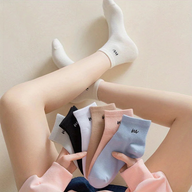 DRAVEN — 5 Pairs Letter Print Short Socks – Soft Breathable Design