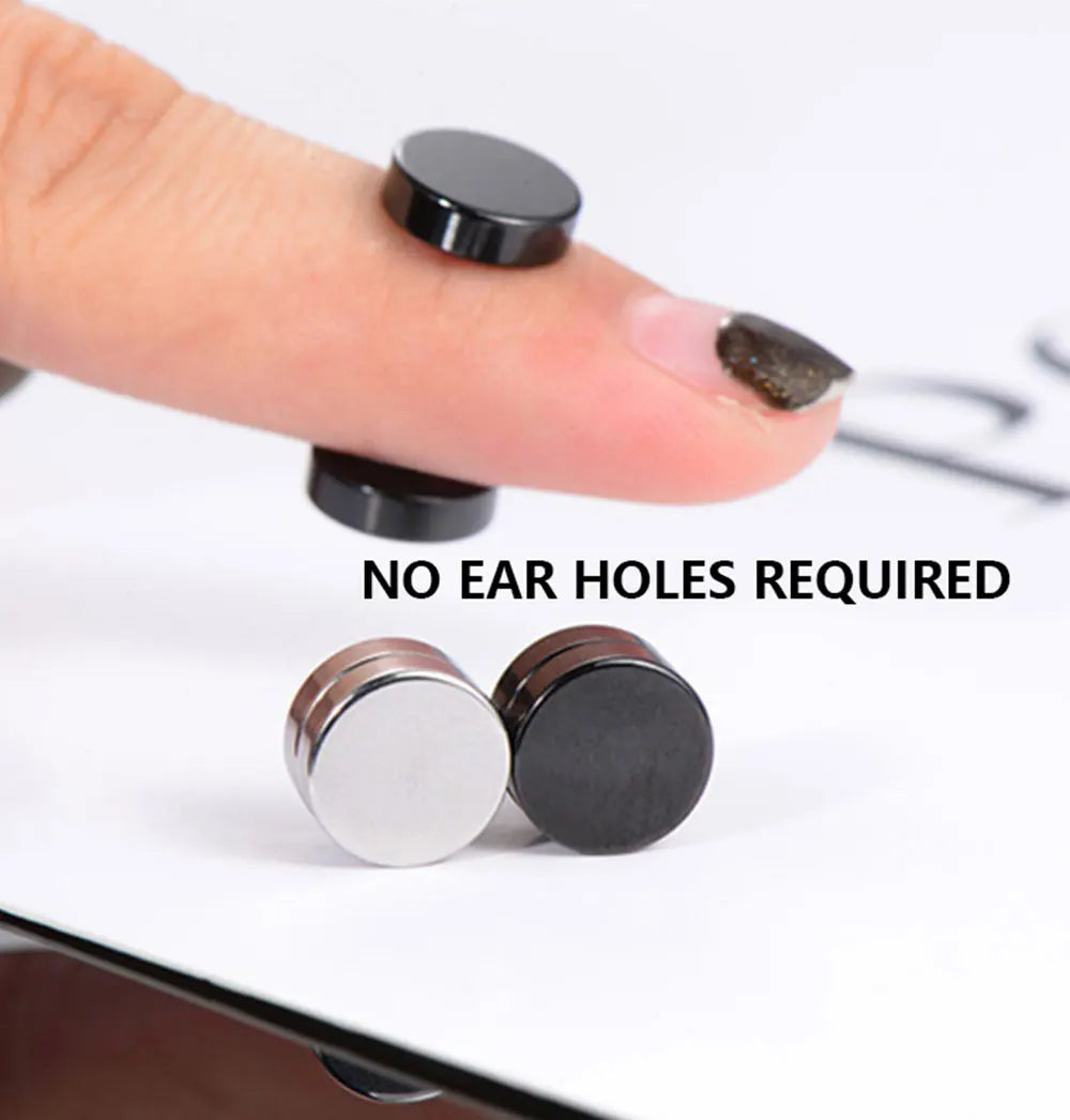 Punk Round Zircon Magnetic Earring Set – Elegant Men's Accessory | Accessorio Uomo Elegante
