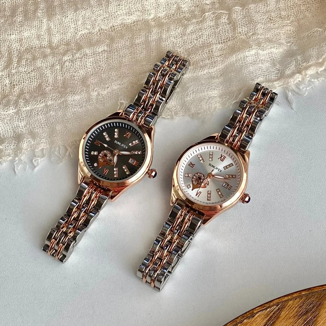 Golden Harmony – Women’s Rose Gold Watch with Date Display & Steel Strap – Elegant Men's Accessory | Accessorio Uomo Elegante