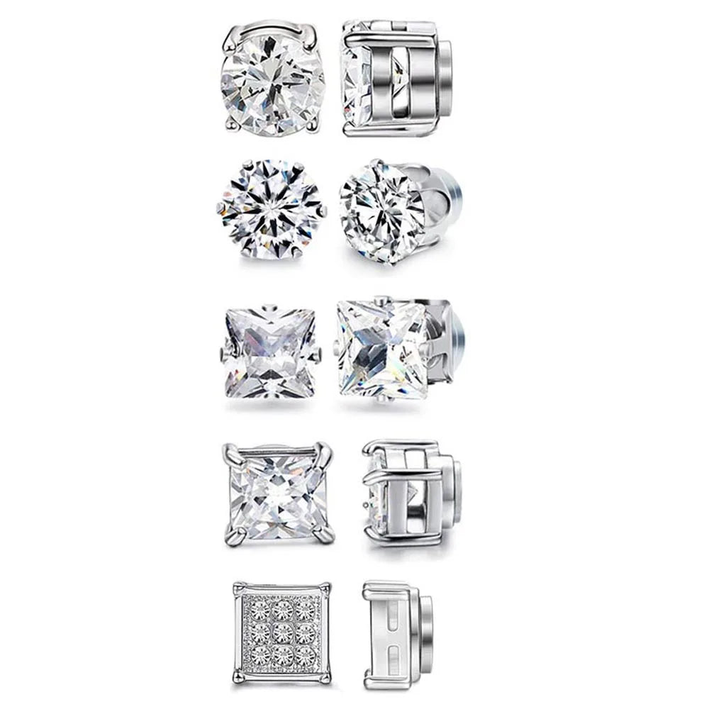 Crystal Magnetic Zircon Ear Studs – Elegant Men's Accessory | Accessorio Uomo Elegante