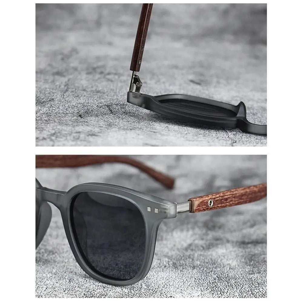 DRAVEN — Retro Wood Grain Sunglasses – Square Frame UV Protection