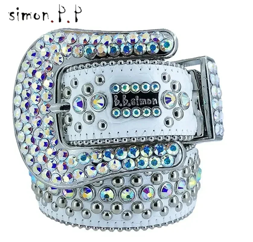 DRAVEN — Luxury Leather Belt Unisex Colorful Diamond Chain Design