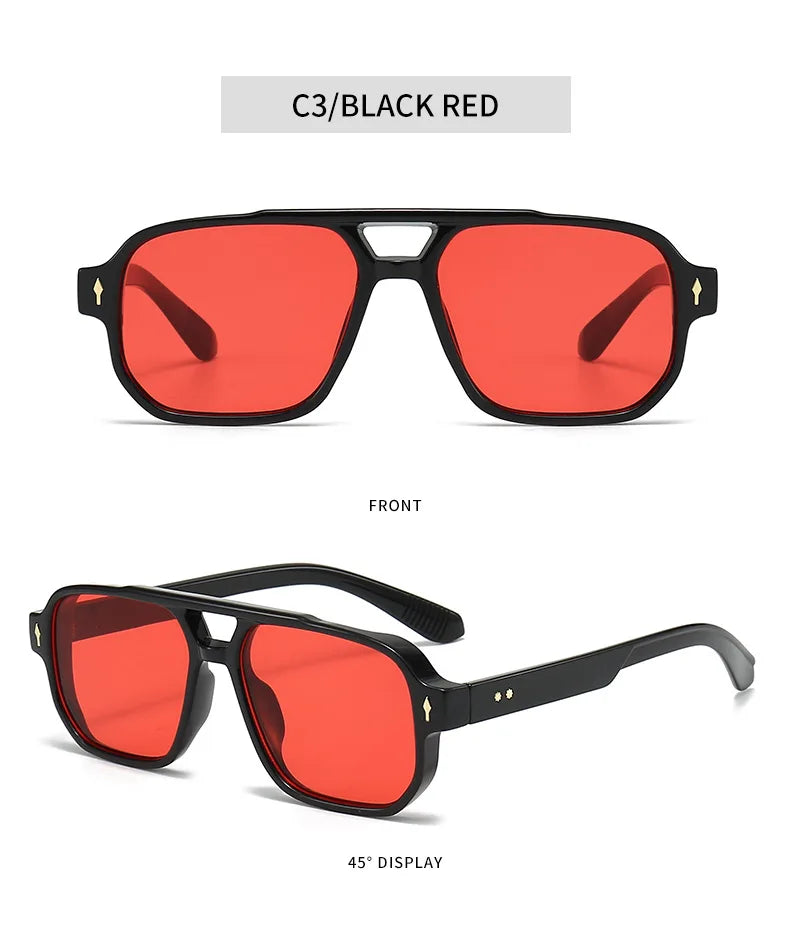 Retro Double Bridge Sunglasses – Luxury Rivet Design – Elegant Men's Accessory | Accessorio Uomo Elegante
