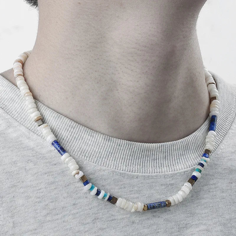DRAVEN — Natural Stone Beaded Necklace – Vintage Geometric Pendant Jewelry for Men
