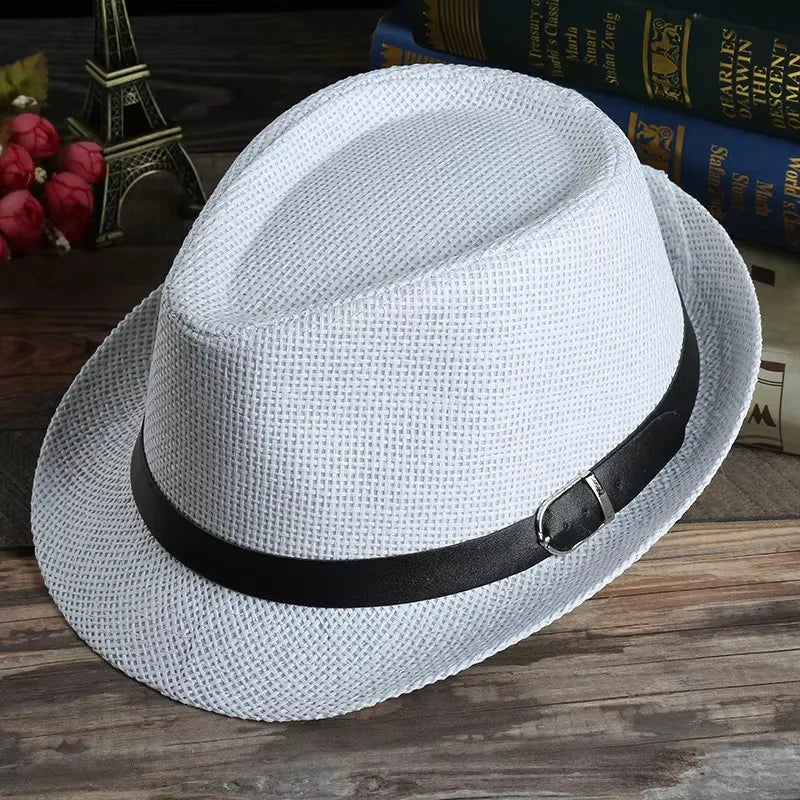 DRAVEN — Classic White Straw Fedora Hat – 2025 Summer Trend Fashion for Men