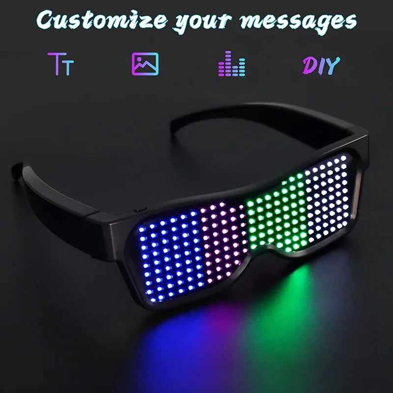 Programmable LED Text Sunglasses – Graffiti Party Style – Elegant Men's Accessory | Accessorio Uomo Elegante
