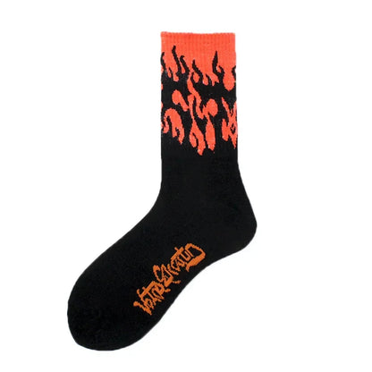 Flame Print Long Socks – Unisex Street Style