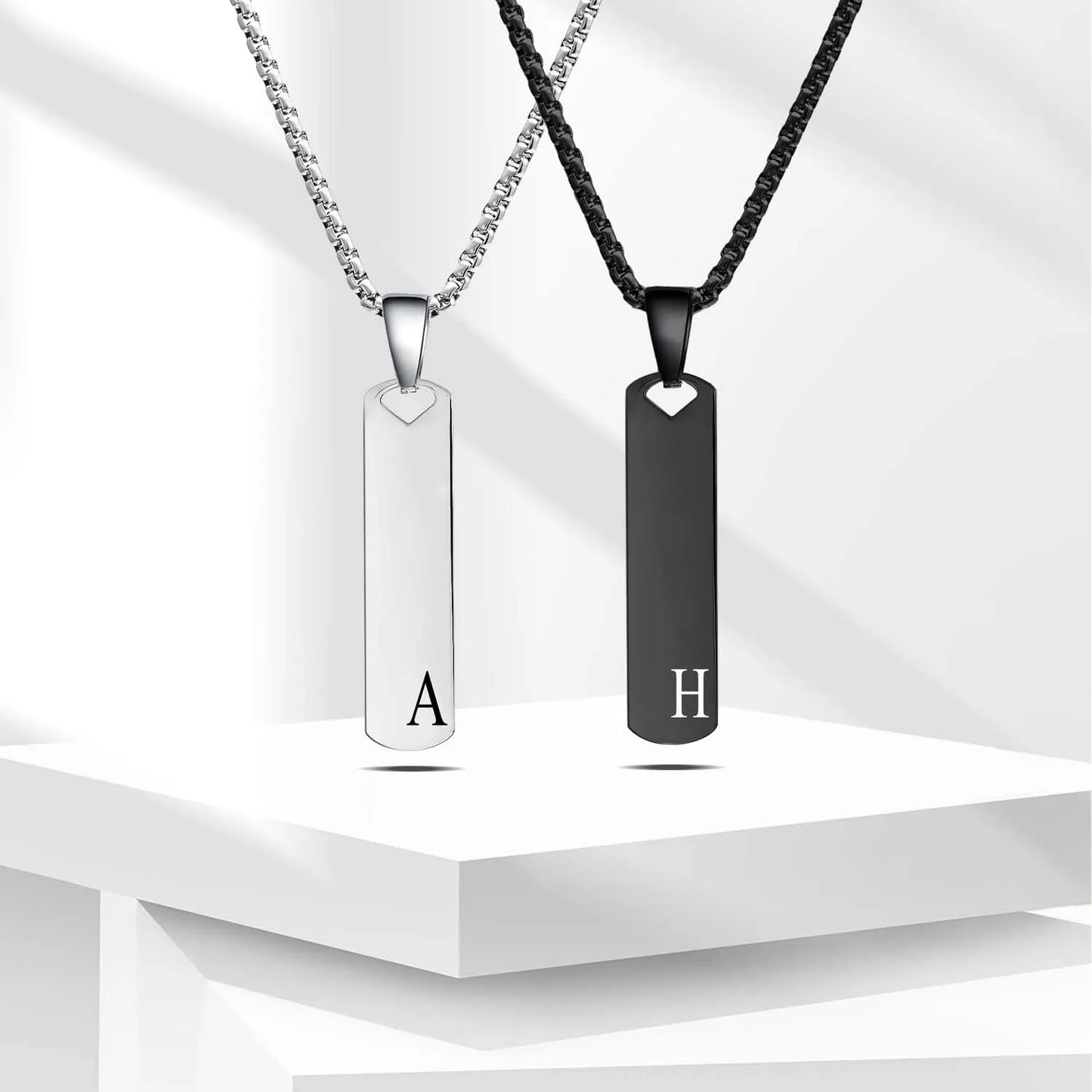 DRAVEN — Stainless Steel Initial Bar Necklace – A–Z Alphabet Pendant Jewelry for Men and Women