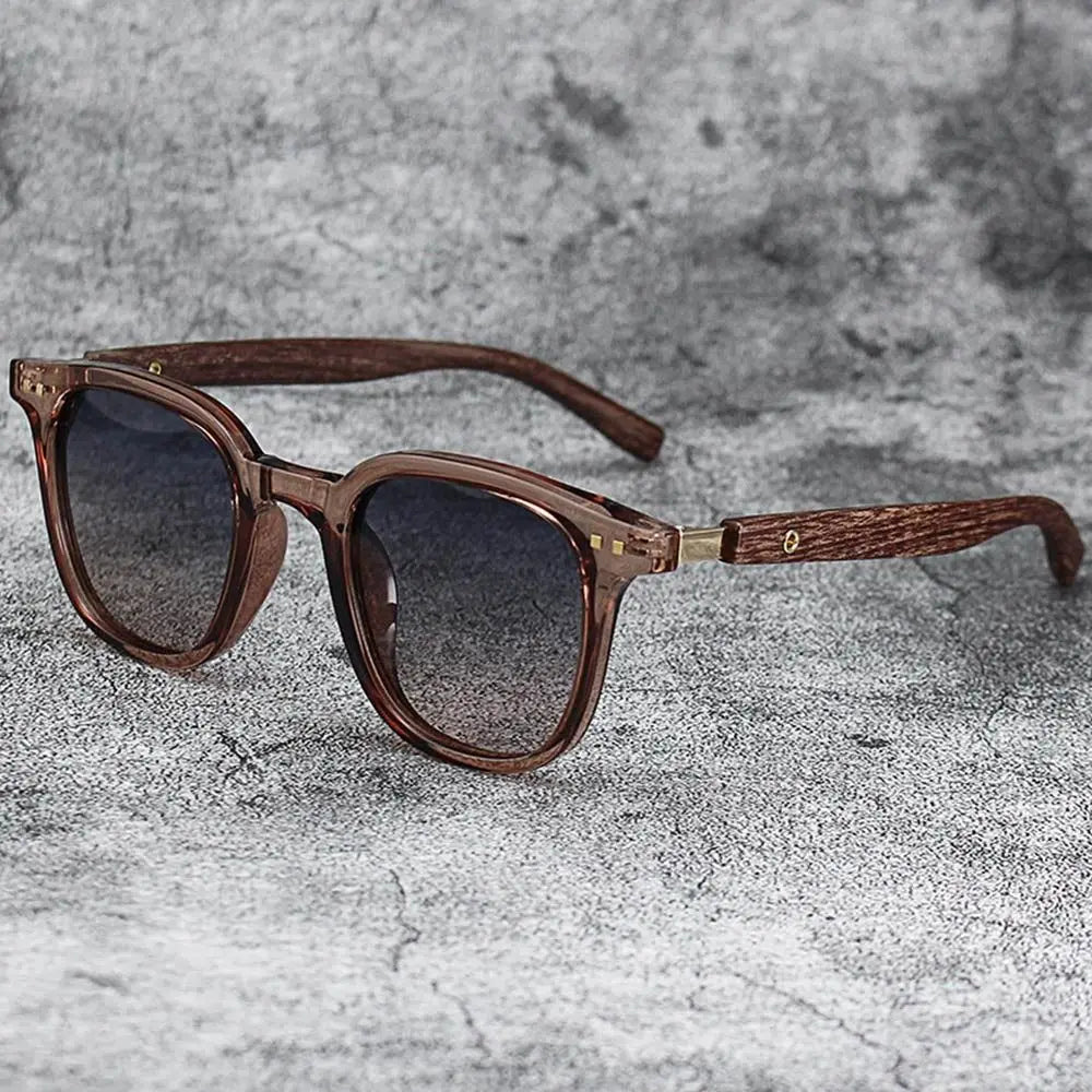 DRAVEN — Retro Wood Grain Sunglasses – Square Frame UV Protection