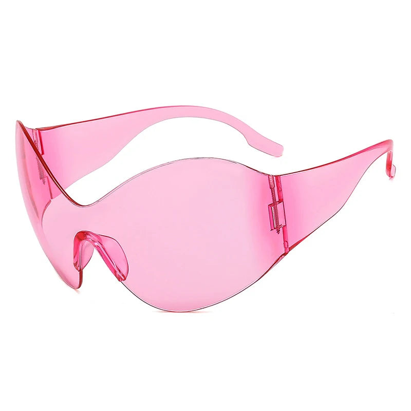 DRAVEN — Rimless Wrap Sunglasses – Futuristic Shield Style