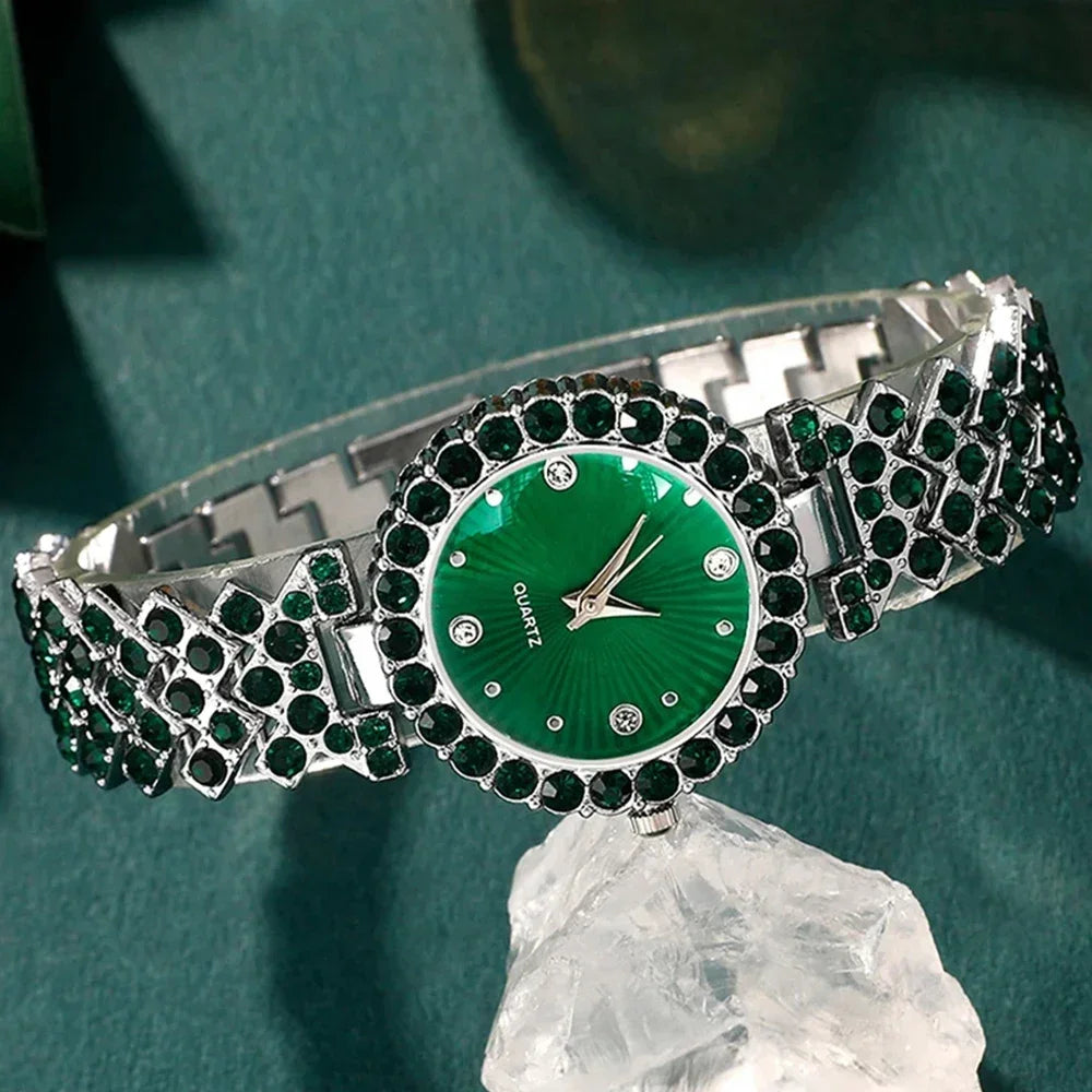 DRAVEN — Women’s Luxury Jewelry Set – Green Gemstone Watch & Accessories