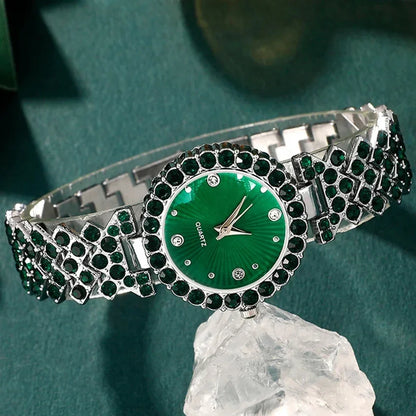 Women’s Luxury Jewelry Set – Green Gemstone Watch & Accessories – Elegant Men's Accessory | Accessorio Uomo Elegante