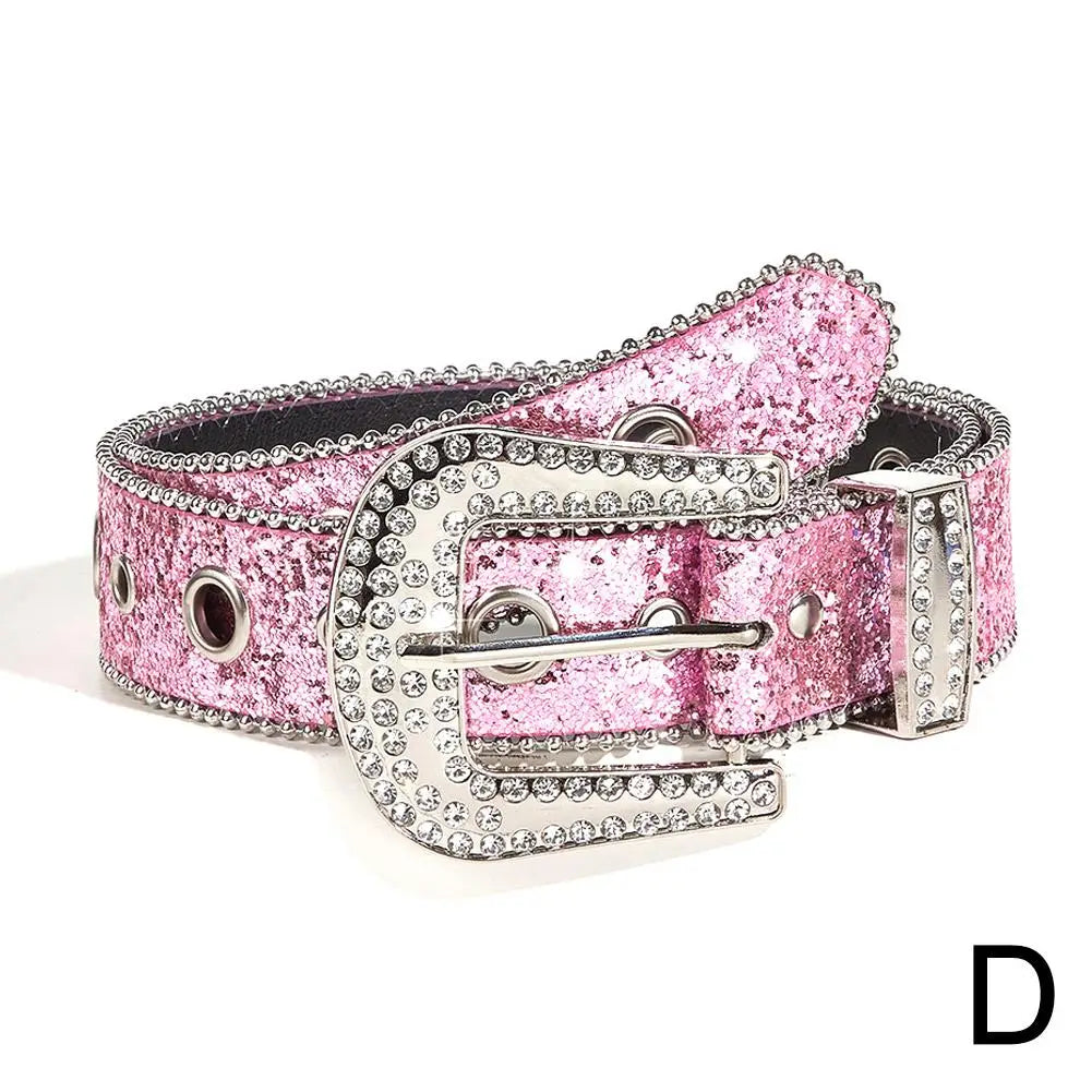 DRAVEN — Skull Rhinestone PU Leather Belt Women Sparkling Design