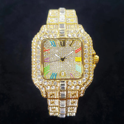 Vivid Square – 2025 Men’s Colorful Crystal Square Watch for Party Style – Elegant Men's Accessory | Accessorio Uomo Elegante