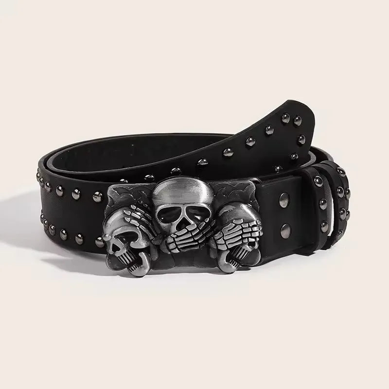 DRAVEN — Punk Skull Rivet Belt Unisex Gothic Black Design