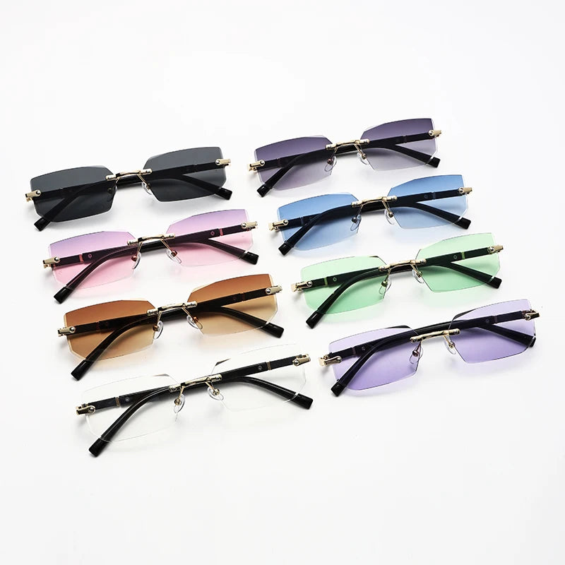 DRAVEN — Rimless Rectangle Sunglasses – Trendy Retro Look