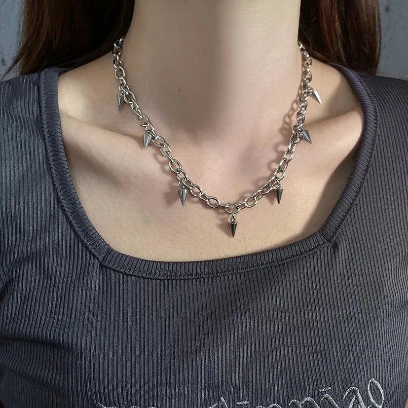 DRAVEN — Rivet Cone Pendant Necklace – Titanium Steel Punk Jewelry for Men and Women