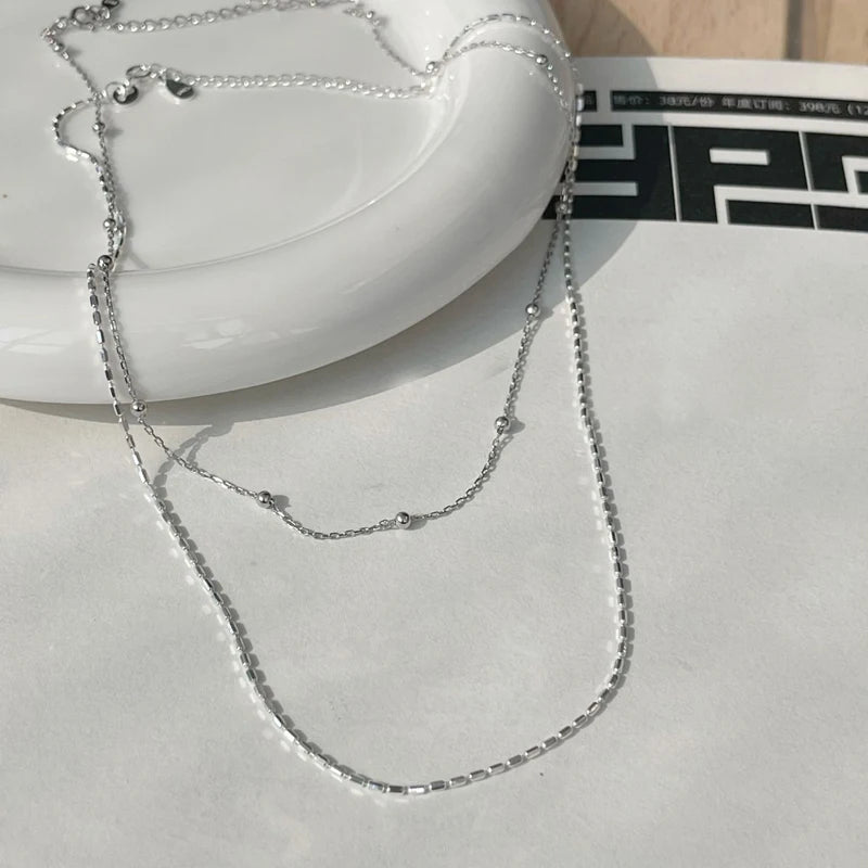 DRAVEN — 925 Sterling Silver Geometric Bead Choker – Delicate Shiny Necklace for Women