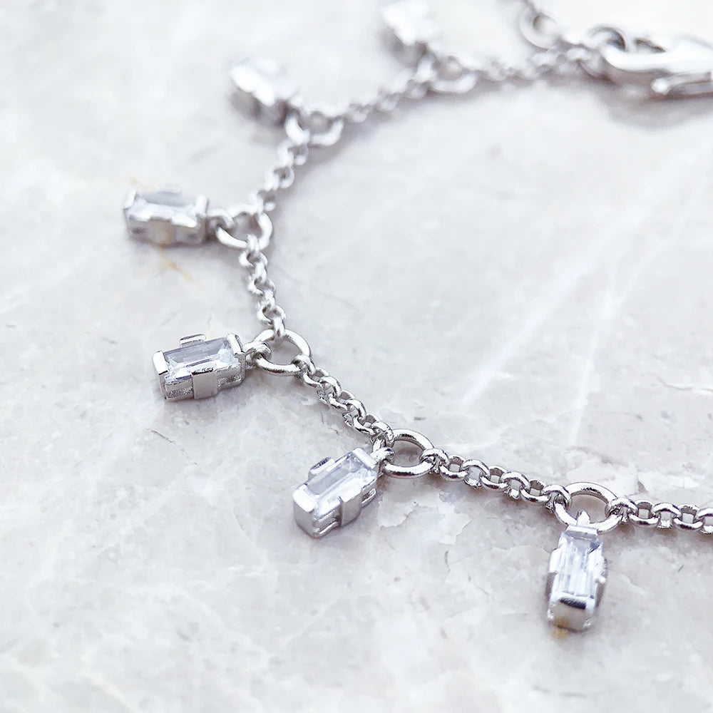 925 Sterling Silver Baguette Stone Bracelet – Elegant Men's Accessory | Accessorio Uomo Elegante