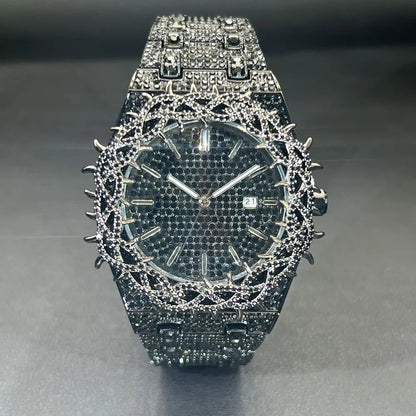 Emerald Bloom – Men’s Green Diamond Watch with Zircon Flower Case – Elegant Men's Accessory | Accessorio Uomo Elegante