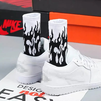Flame Print Long Socks – Unisex Street Style