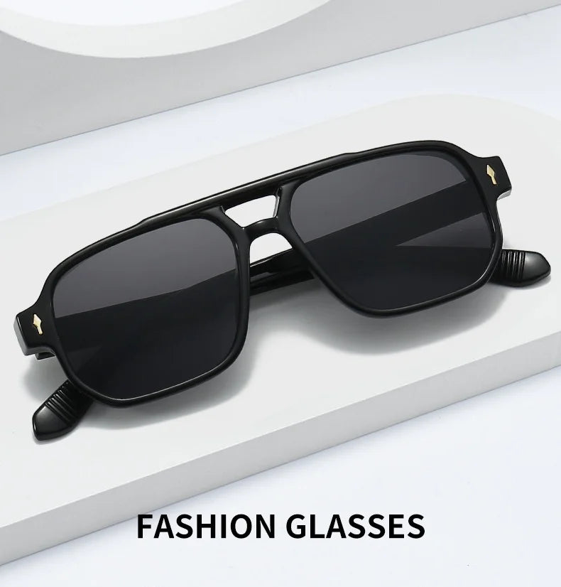 Retro Double Bridge Sunglasses – Luxury Rivet Design – Elegant Men's Accessory | Accessorio Uomo Elegante