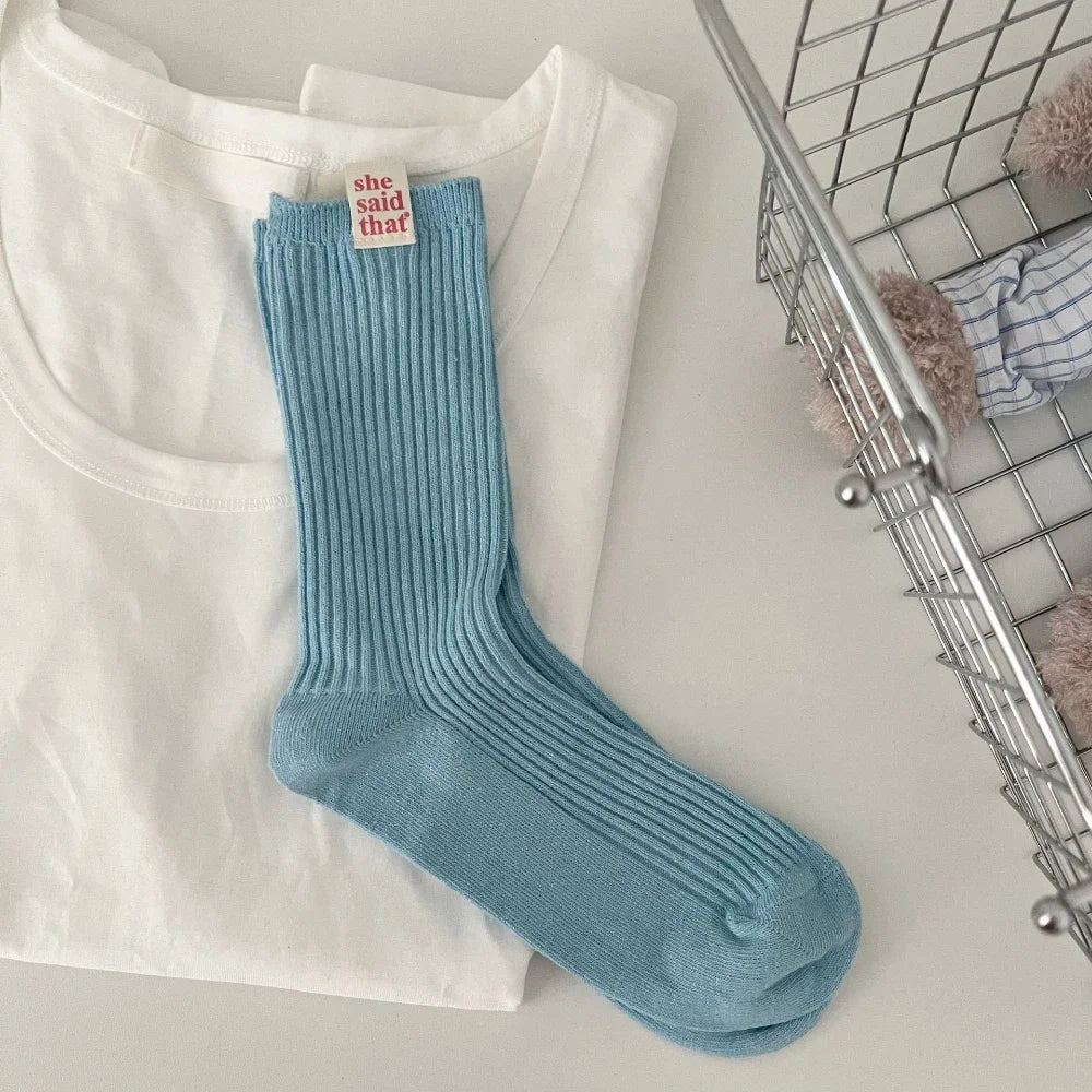 DRAVEN — Retro Label Cotton Socks – Women’s Japanese Street Style