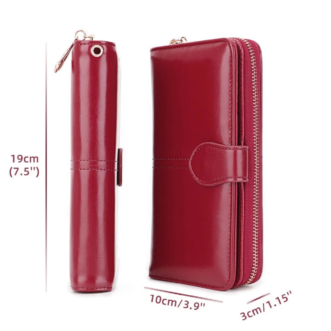 DRAVEN — Shiny Wax Leather Long Wallet Women Wristband Design