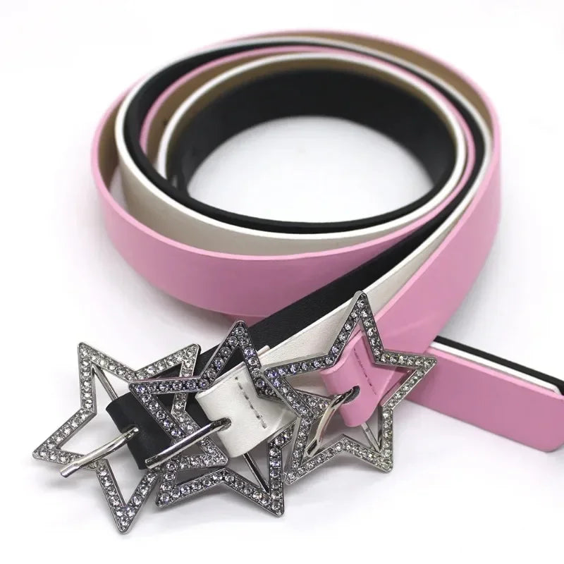 Y2K Star Buckle Belt Pink Rhinestone Elastic Design – Elegant Men's Accessory | Accessorio Uomo Elegante