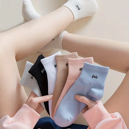 5 Pairs Letter Print Short Socks – Soft Breathable Design