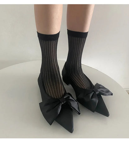 Silver Silk Long Socks – Women’s Korean Street Style