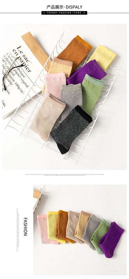 Women's Glitter Silk Socks – Shiny Gold & Silver Style