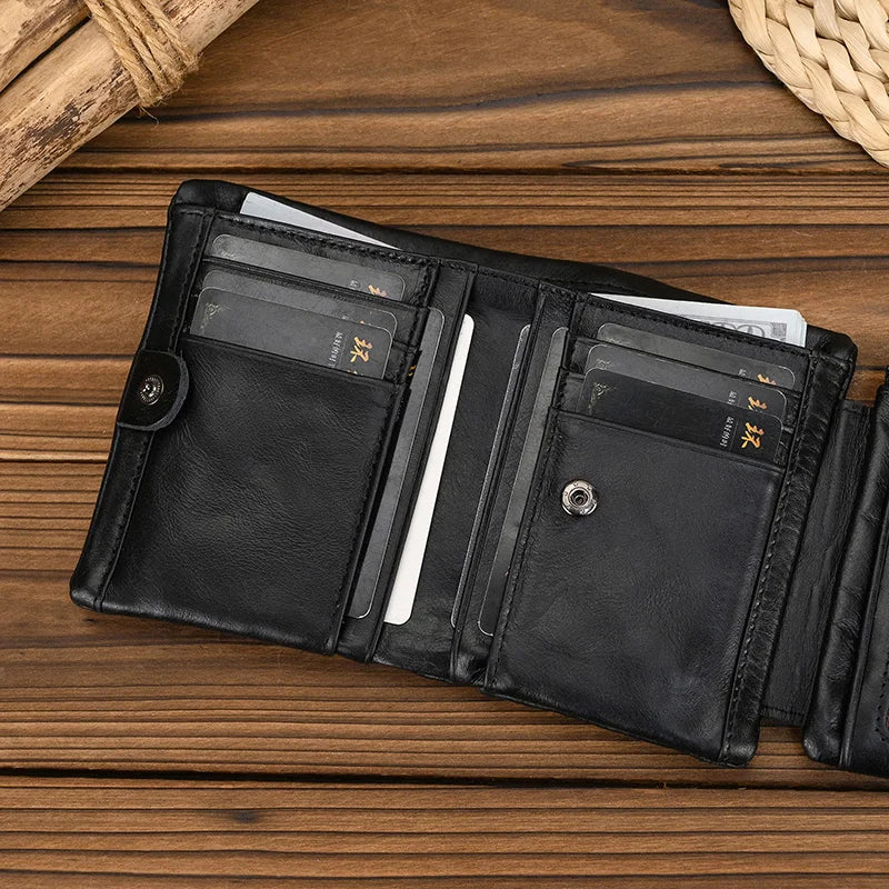 DRAVEN — Genuine Leather Short Wallet Men Soft Card Holder